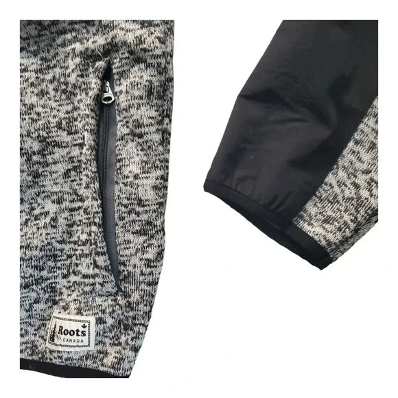 Vintage Roots Canada Men's Fleece Jacket Size Large Heather Black White Full Zip - Picture 11 of 16